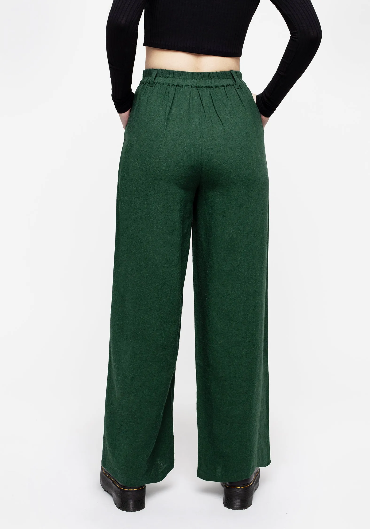hypoallergenic material High Street Fashion Oberon Green Wide Leg Linen Blend Trousers