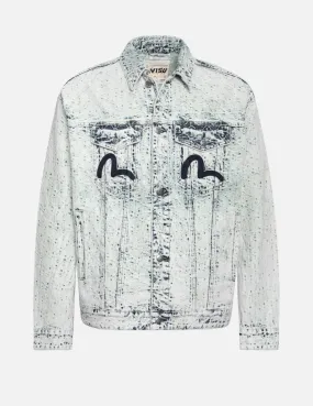 Allover Kamon Jacquard and Seagull Embroidery Loose Fit Denim Jacket NoSlipGripperBand Reflective Detailing