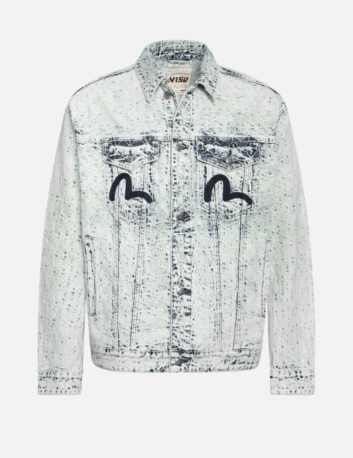 Allover Kamon Jacquard and Seagull Embroidery Loose Fit Denim Jacket Reflective accents VentedBack
