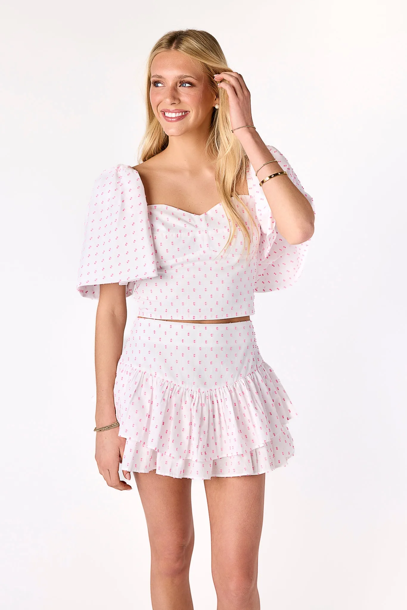 Machine Washable Fabric VNeckReinforcement Grayton Top Swiss Dot Pink