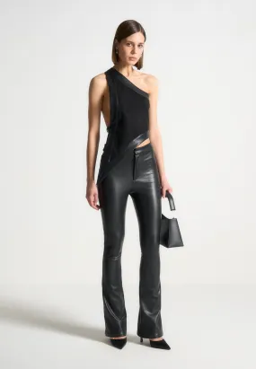 Suede & Leather Asymmetric Backless Top - Black Outdoor Comfort Casual Fashion