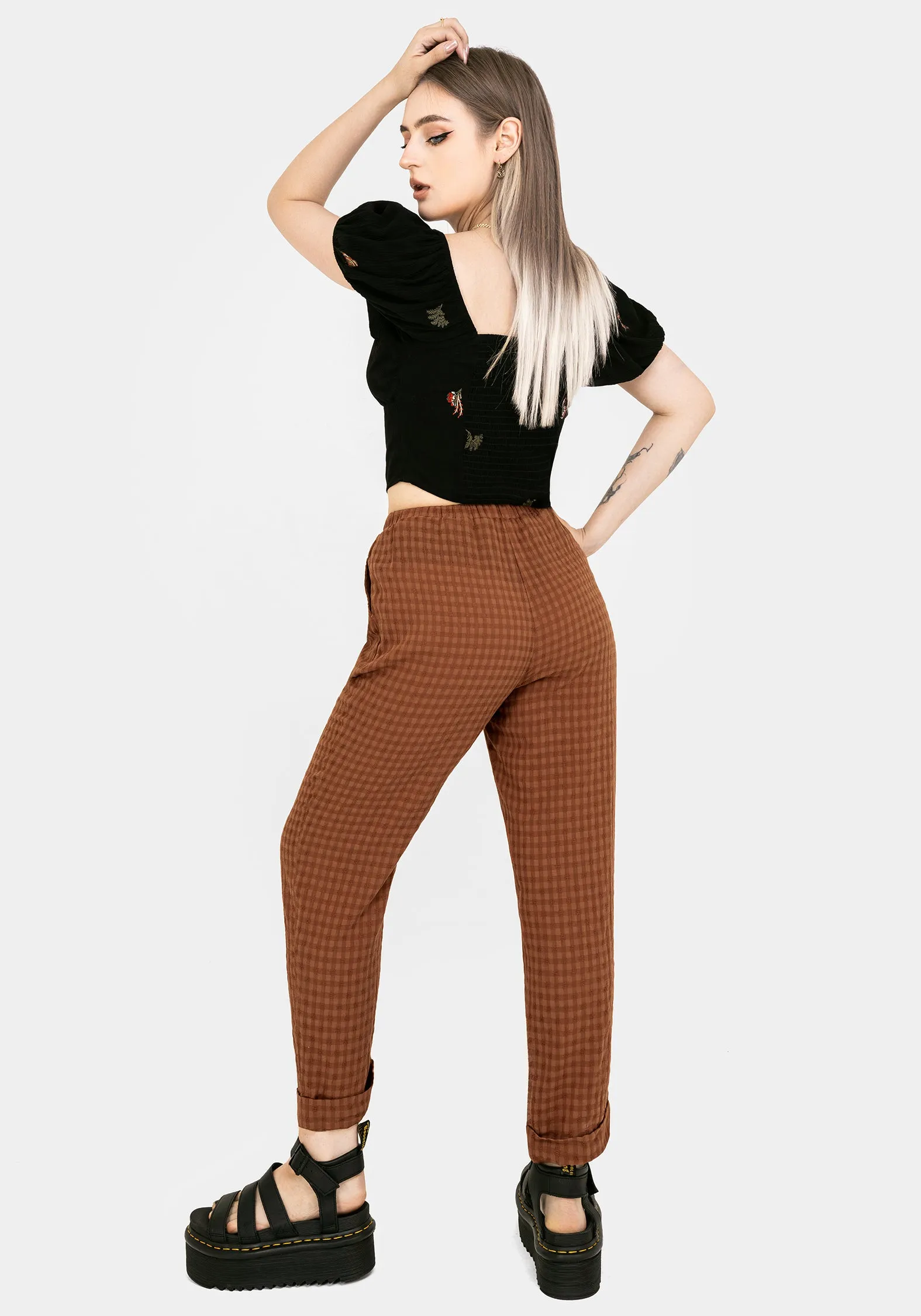 Soleil Cotton-Blend Check Tapered Trouser City Ready
