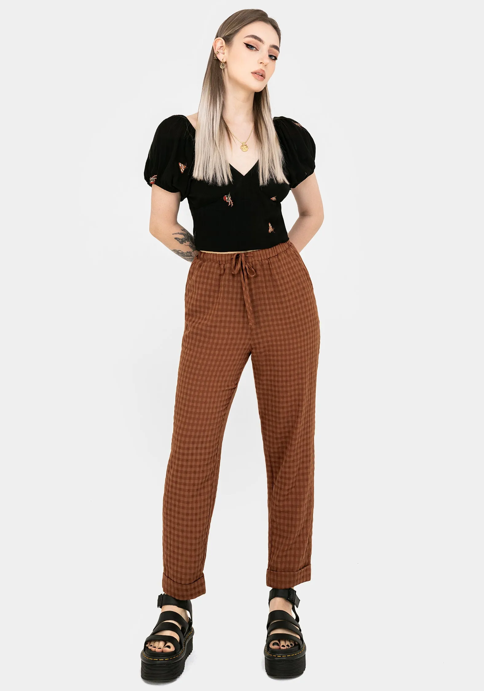 Soleil Cotton-Blend Check Tapered Trouser Seamless construction