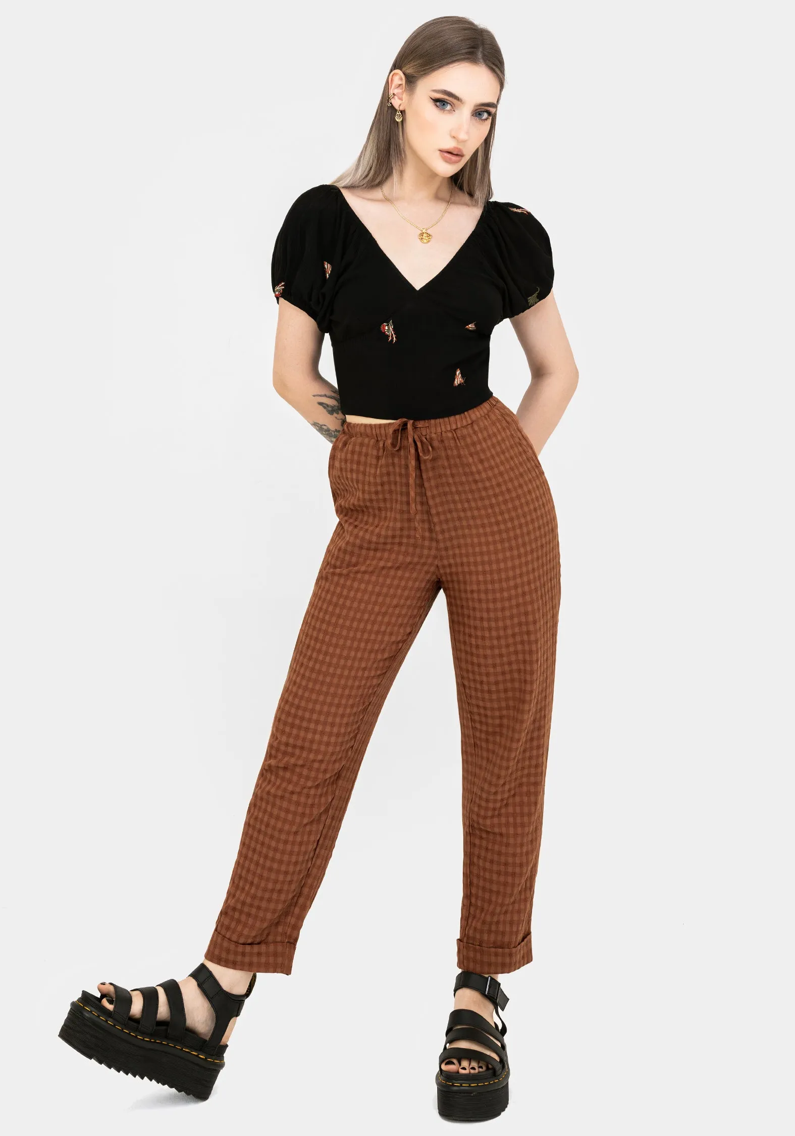 Polished Look Soleil Cotton-Blend Check Tapered Trouser