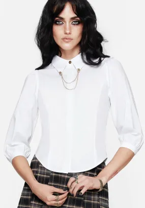 Mire Button Up Puff Sleeve Chain Collared Shirt Temperature Regulating Textile