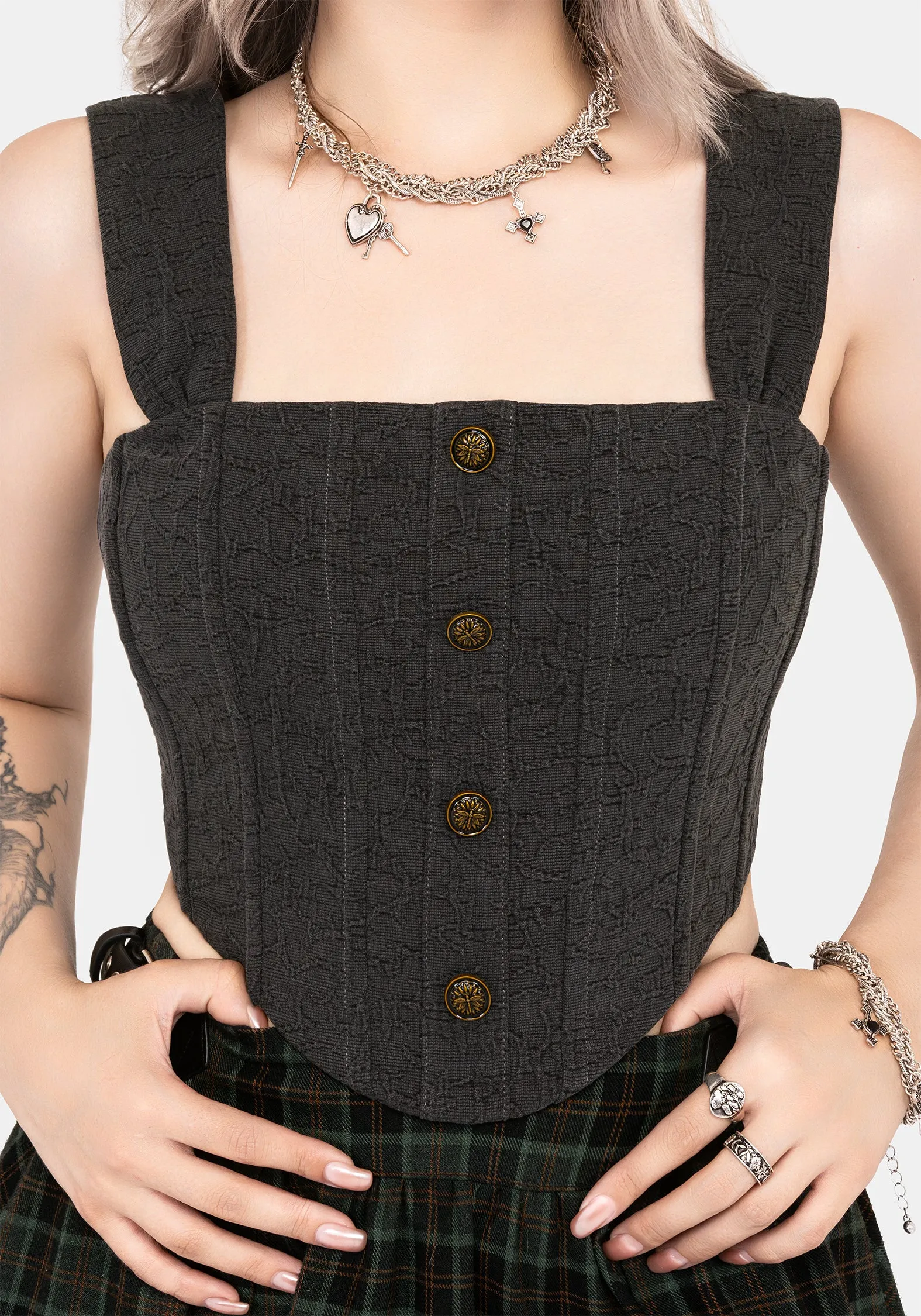 Ombra Button Front Sleeveless Corset Top Lightweight Weave Material