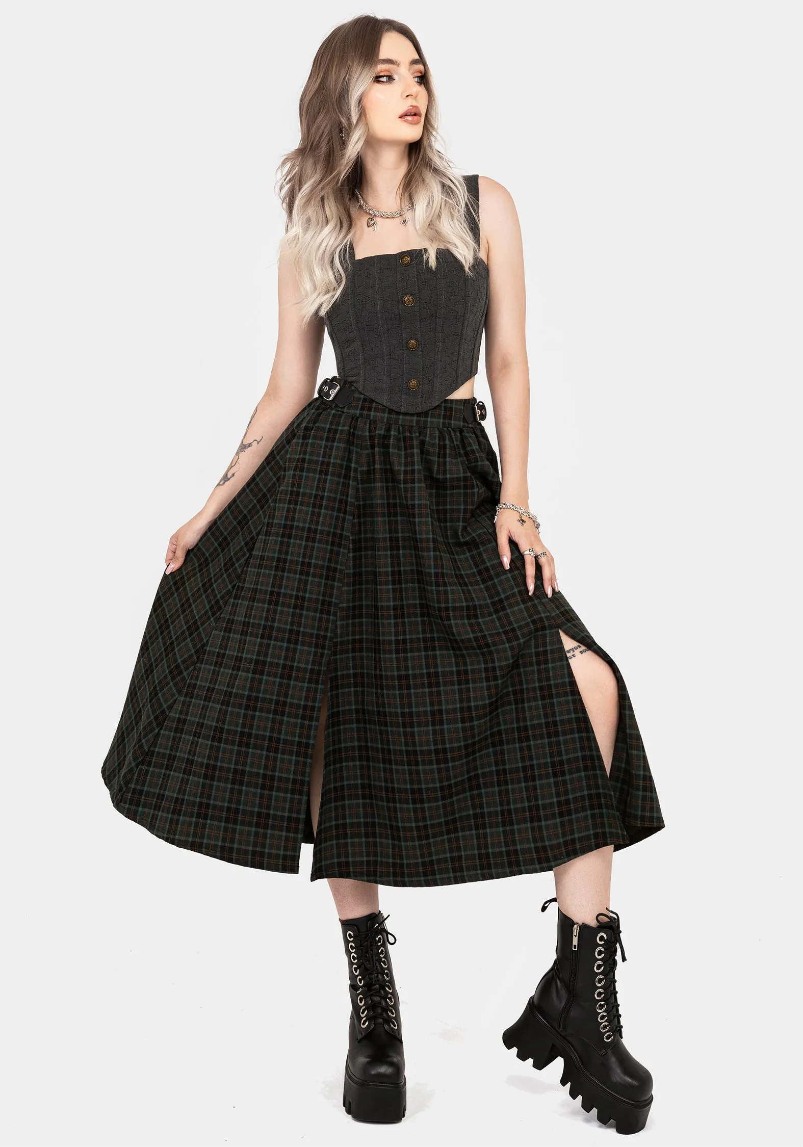 Drop Shoulder Cut Ombra Button Front Sleeveless Corset Top