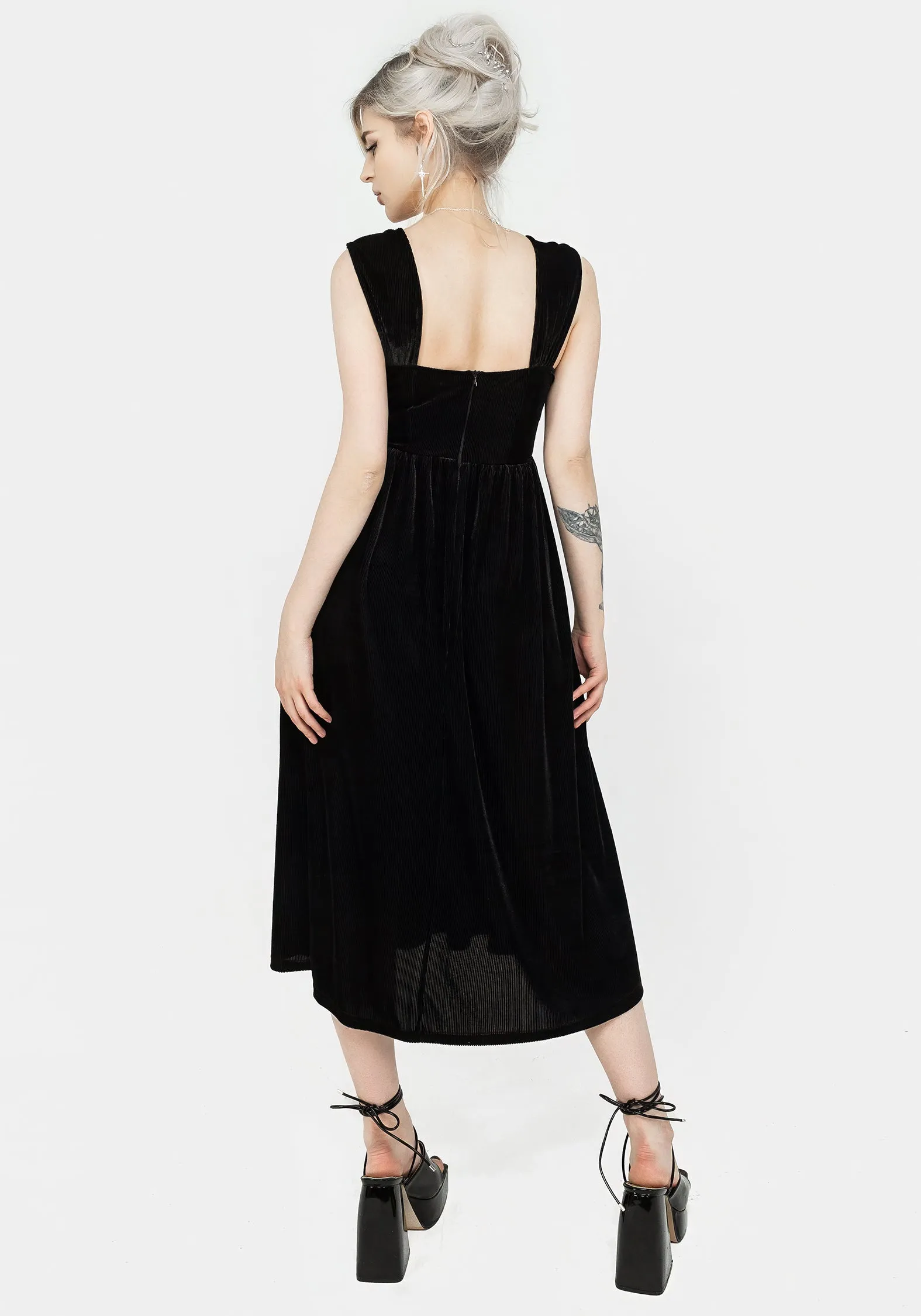DoubleLayeredMaterial Heartless Zip Front Midi Dress