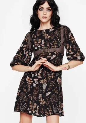 Dark Tones Cozy Design Luthien Shoulder Button Detail Mini Smock Dress