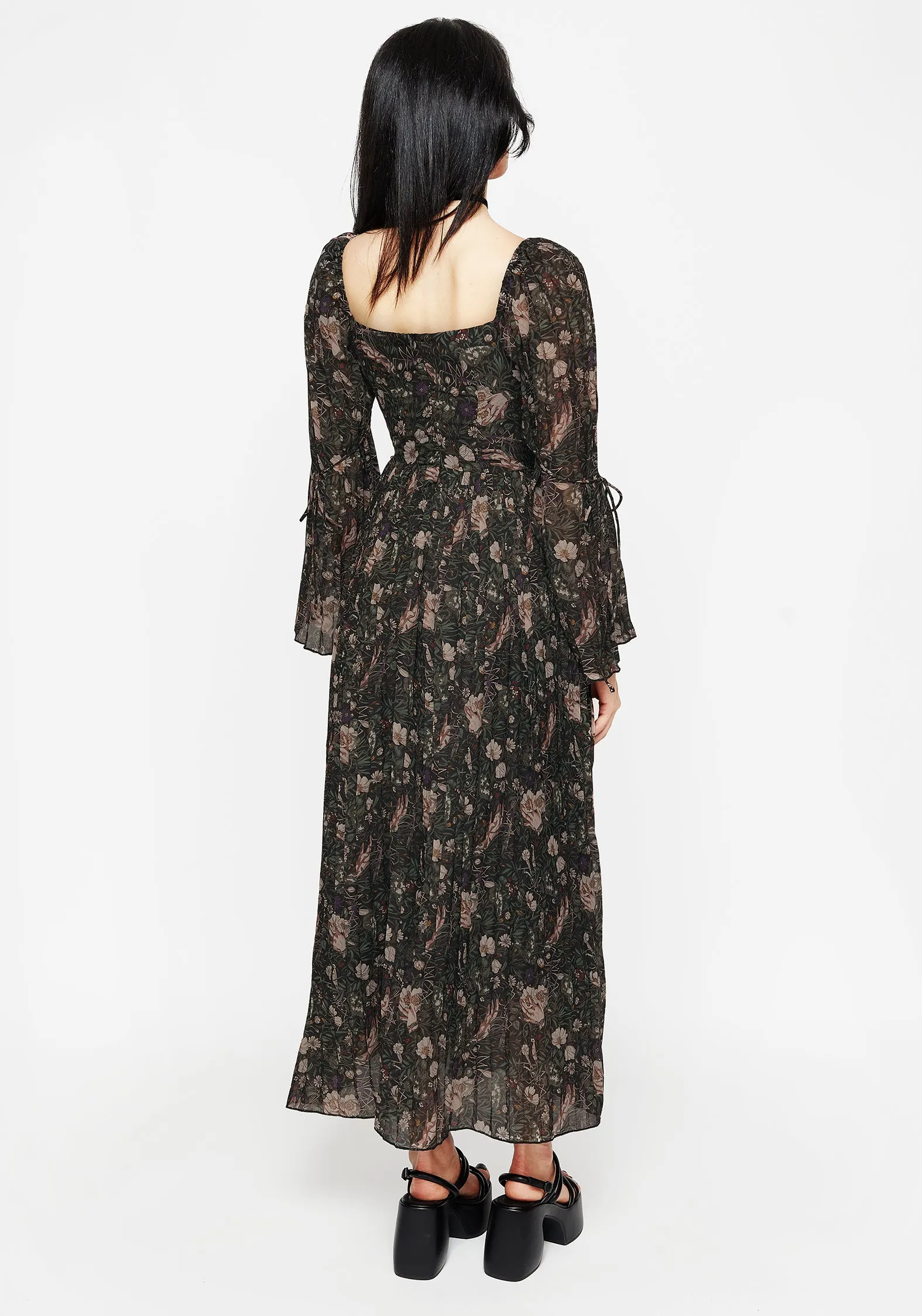 Ophelia Pleated Chiffon Maxi Dress Fitted Style