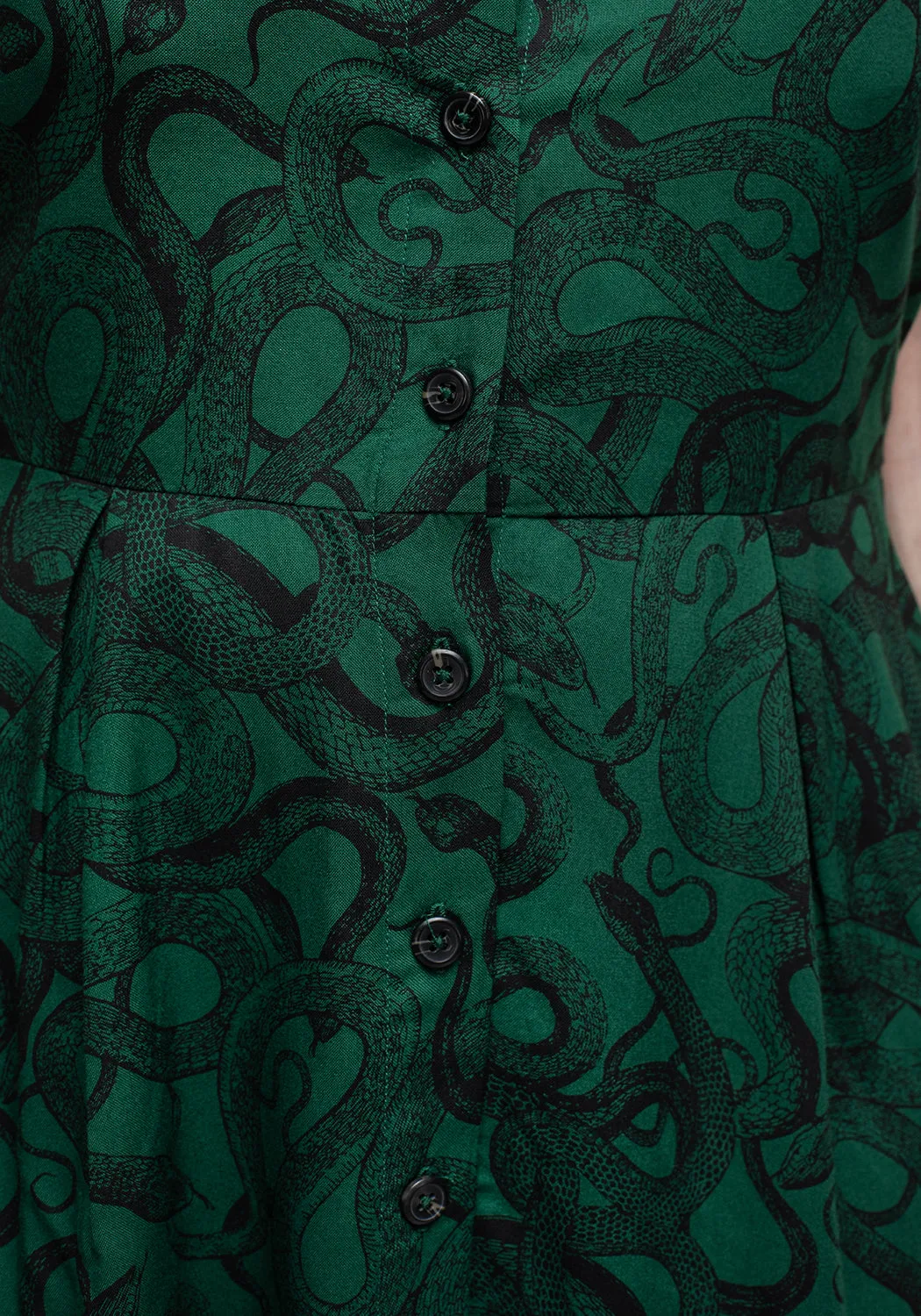 Ophidia Snake Print Button Up Mini Apron Dress - Green Urban Line Easy Drape