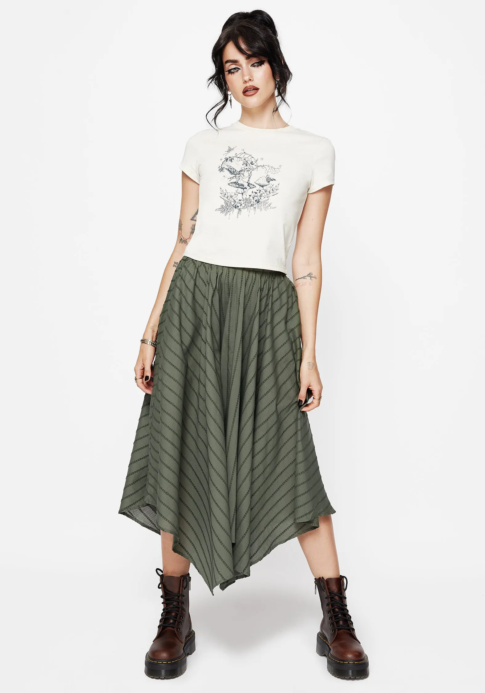 Everyday Vibe Blythe Cotton Handkerchief Hem Midaxi Skirt - Green