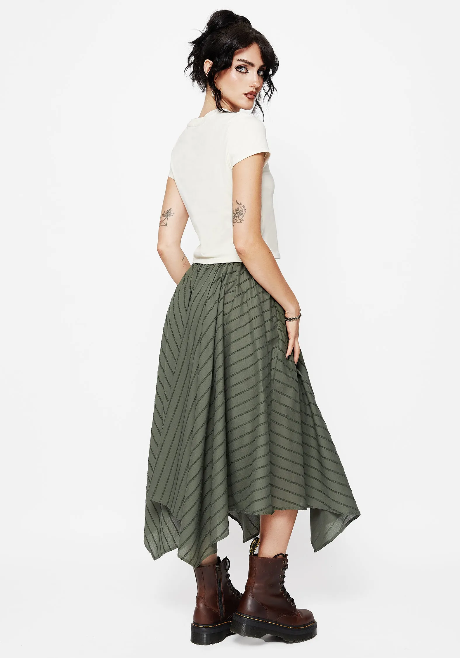DurablePolyester Blythe Cotton Handkerchief Hem Midaxi Skirt - Green