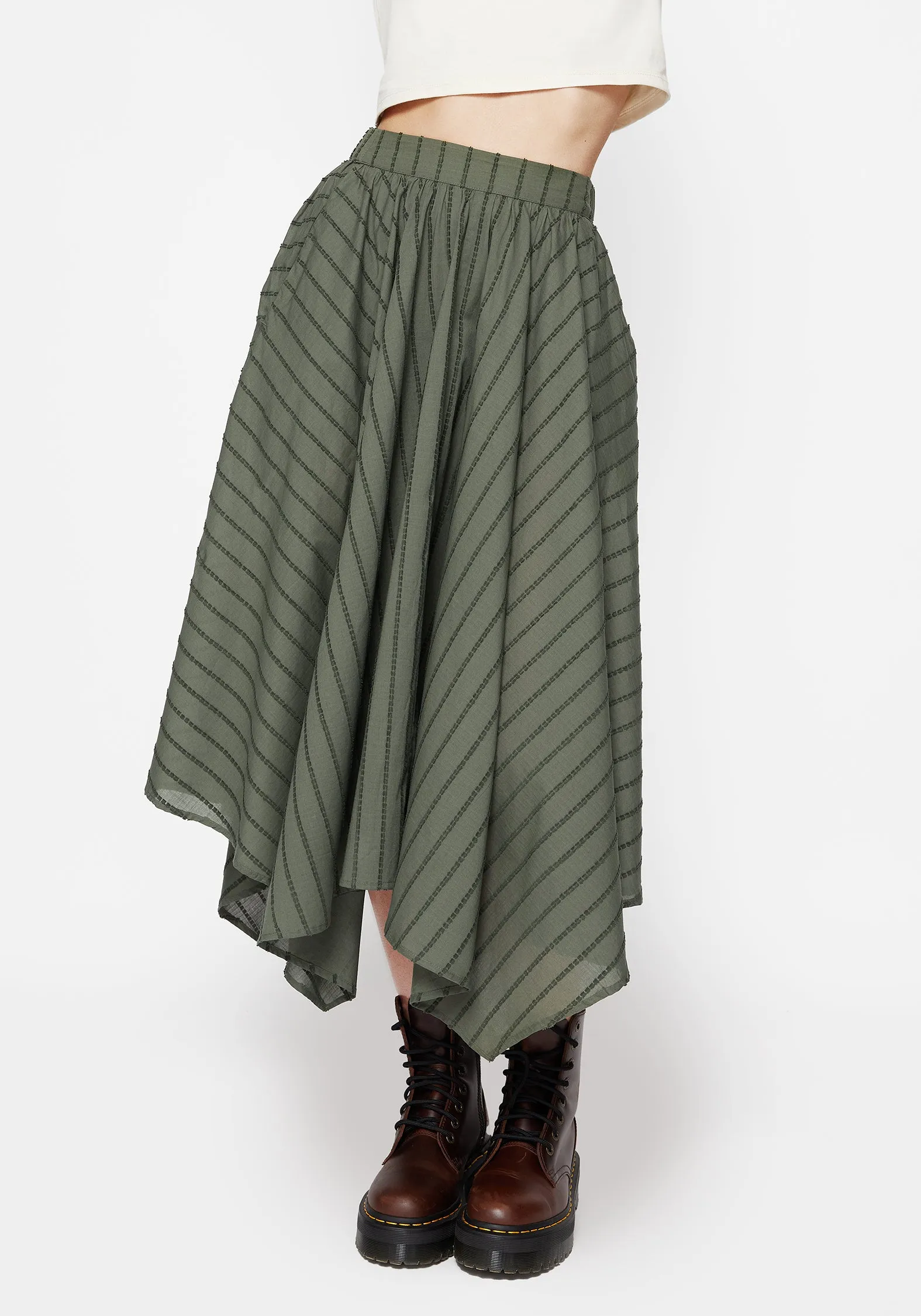 Blythe Cotton Handkerchief Hem Midaxi Skirt - Green slim fit