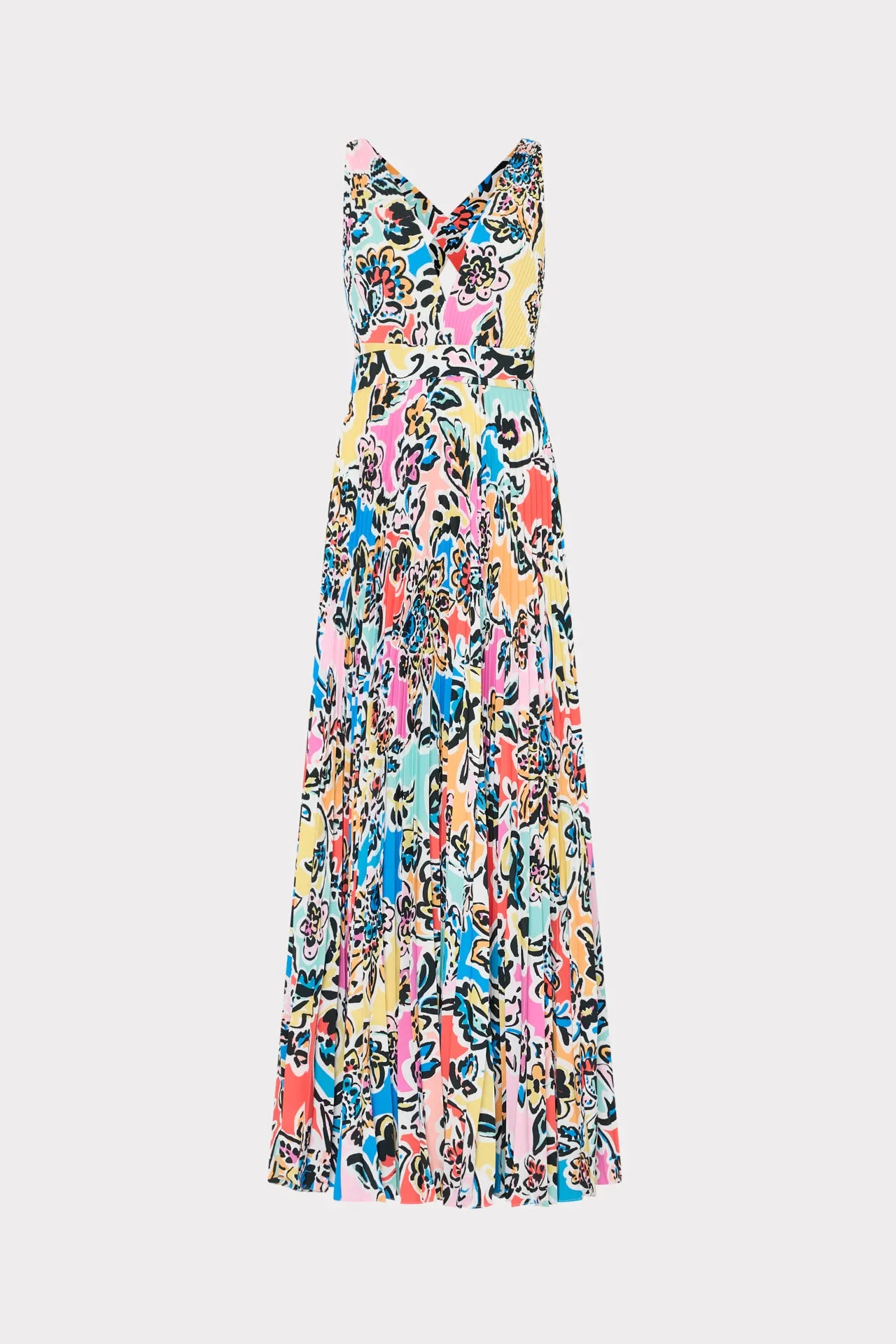 Oria Rainbow Oasis Pleated Dress Flowy Cut