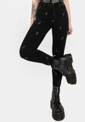 Osmunda Fern Embroidered Denim Skinny Jeans Party Look Couple Look Earthy