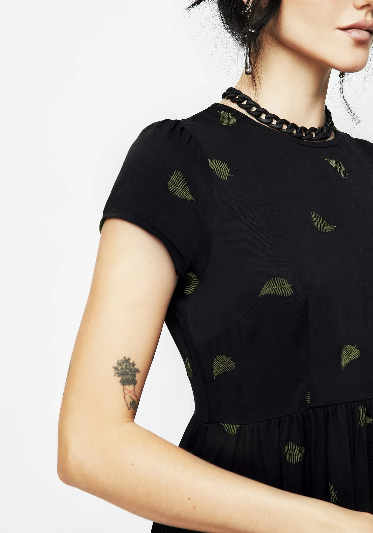 Chic and Cozy Osmunda Fern Embroidered Mini Skater Dress