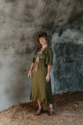 Tyrah Dress in Green Floral Calico Crepe Cocktail-Party Trend Appeal