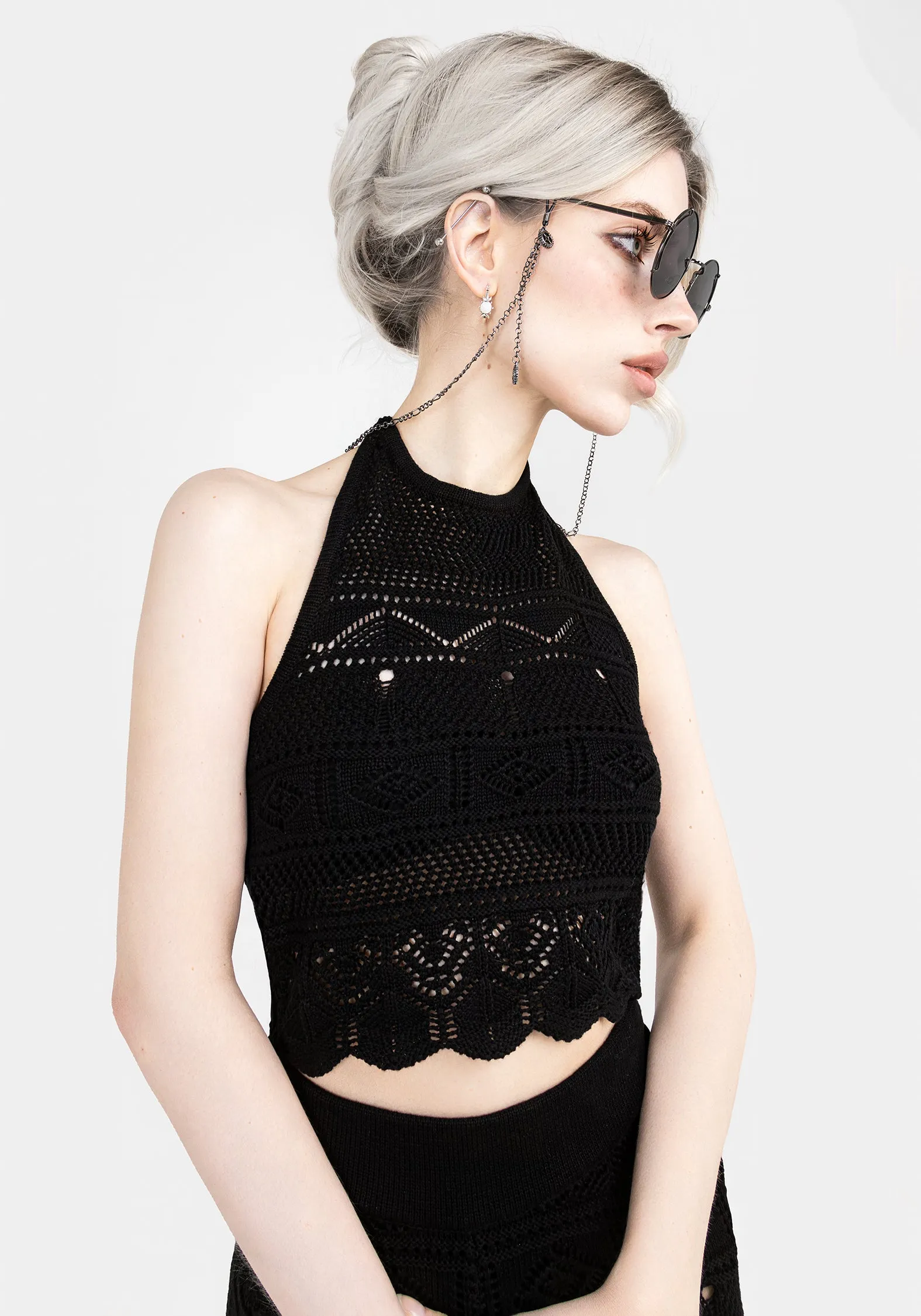 Travel Essential OdorResistant Finish Hooked Pointelle Halter Crop Top
