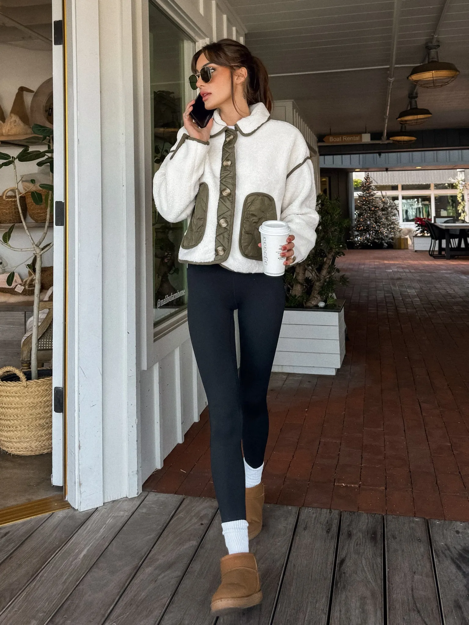 Cable Stitch Fresh Start Quilted Shearling Jacket in Cream - Final Sale