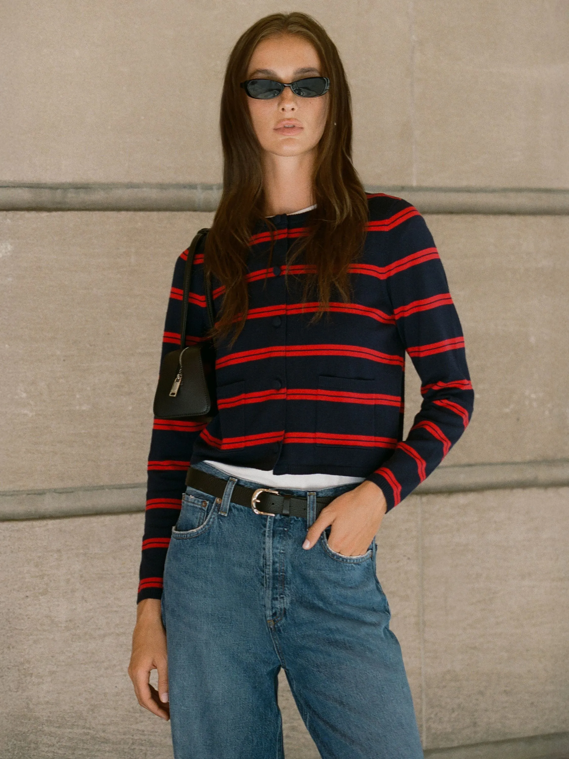 Padma Fine Knit Striped Cardigan Fade Resistant Dye Lattice Ventilation Weave