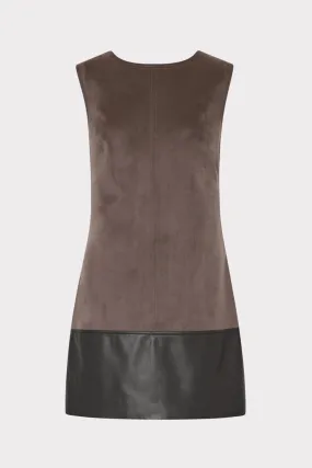 Soft Pleats Natural Tones Eve Suede Leather Combo Shift Dress