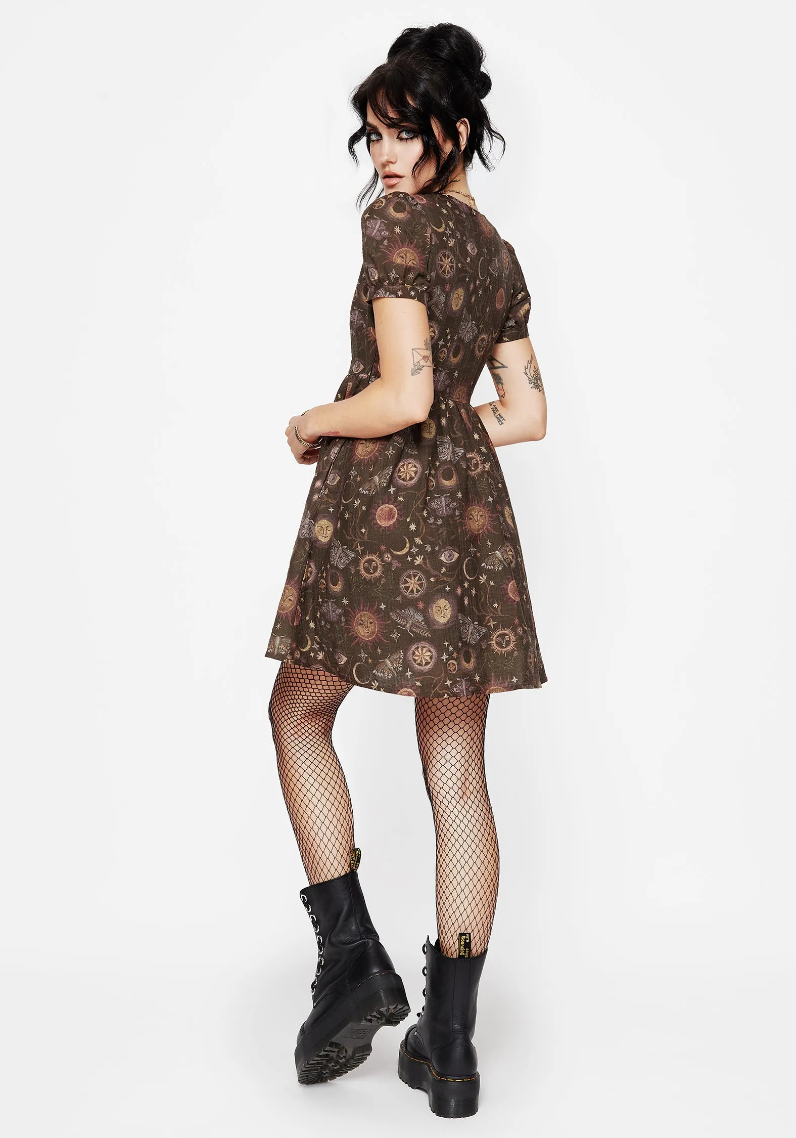 Modern Silhouette Rhea Cotton Blend Moth and Moon Print Mini Smock Dress
