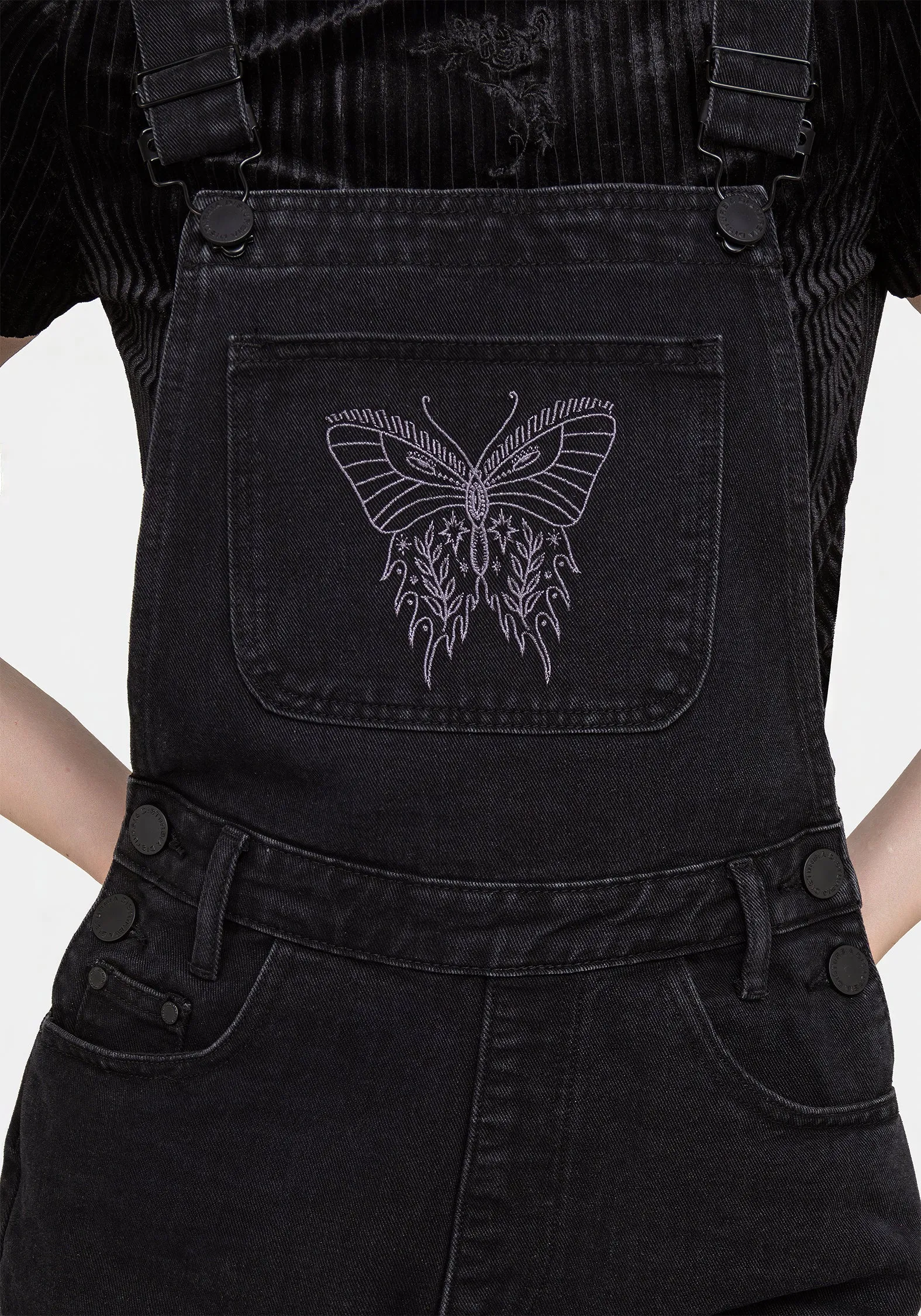 Papillion Embroidered Denim Dungaree Shorts Simple Style Style Daily