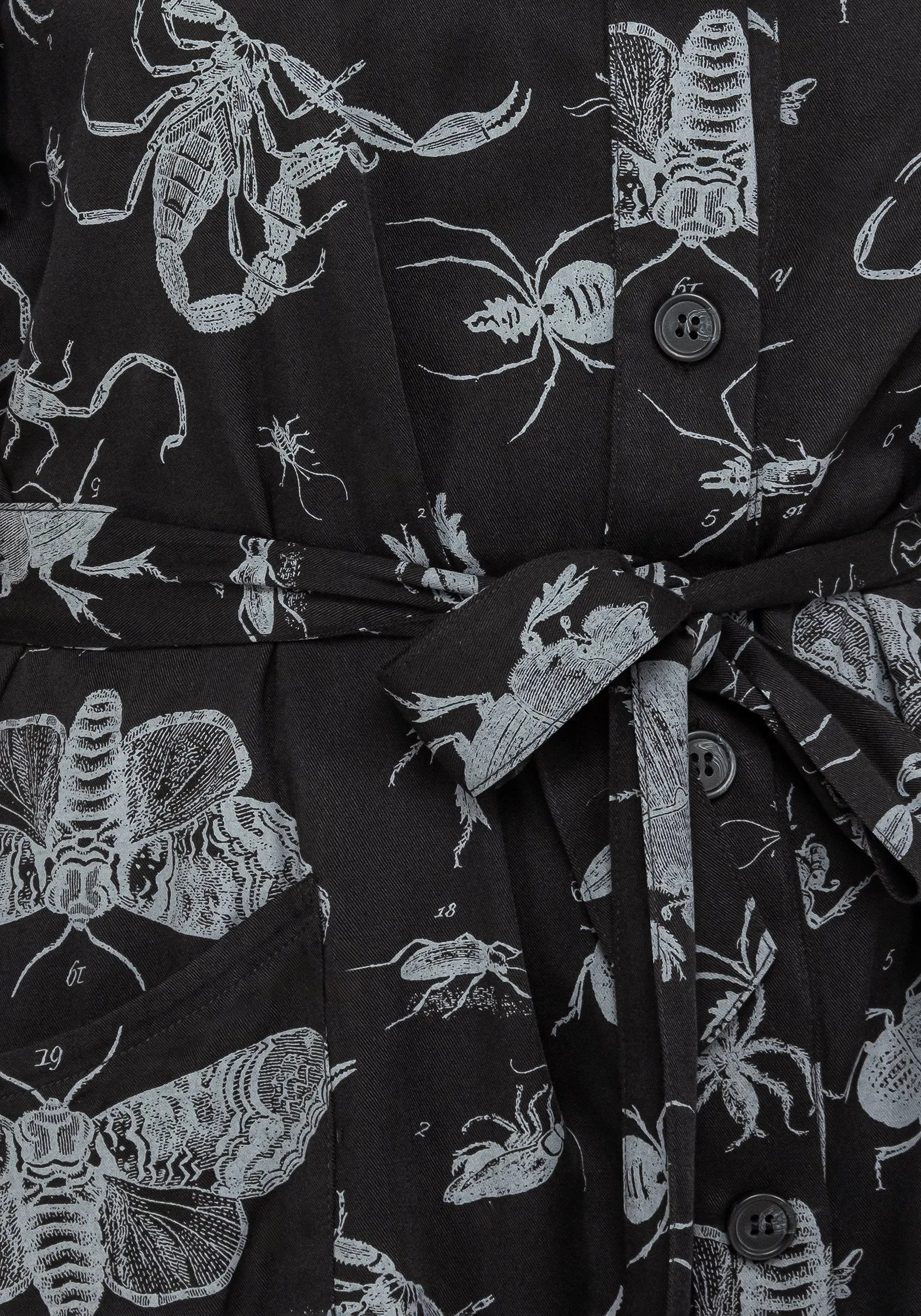 Abstract Pattern Parasite Bugs Short Sleeve Mini Shirt Dress - Black