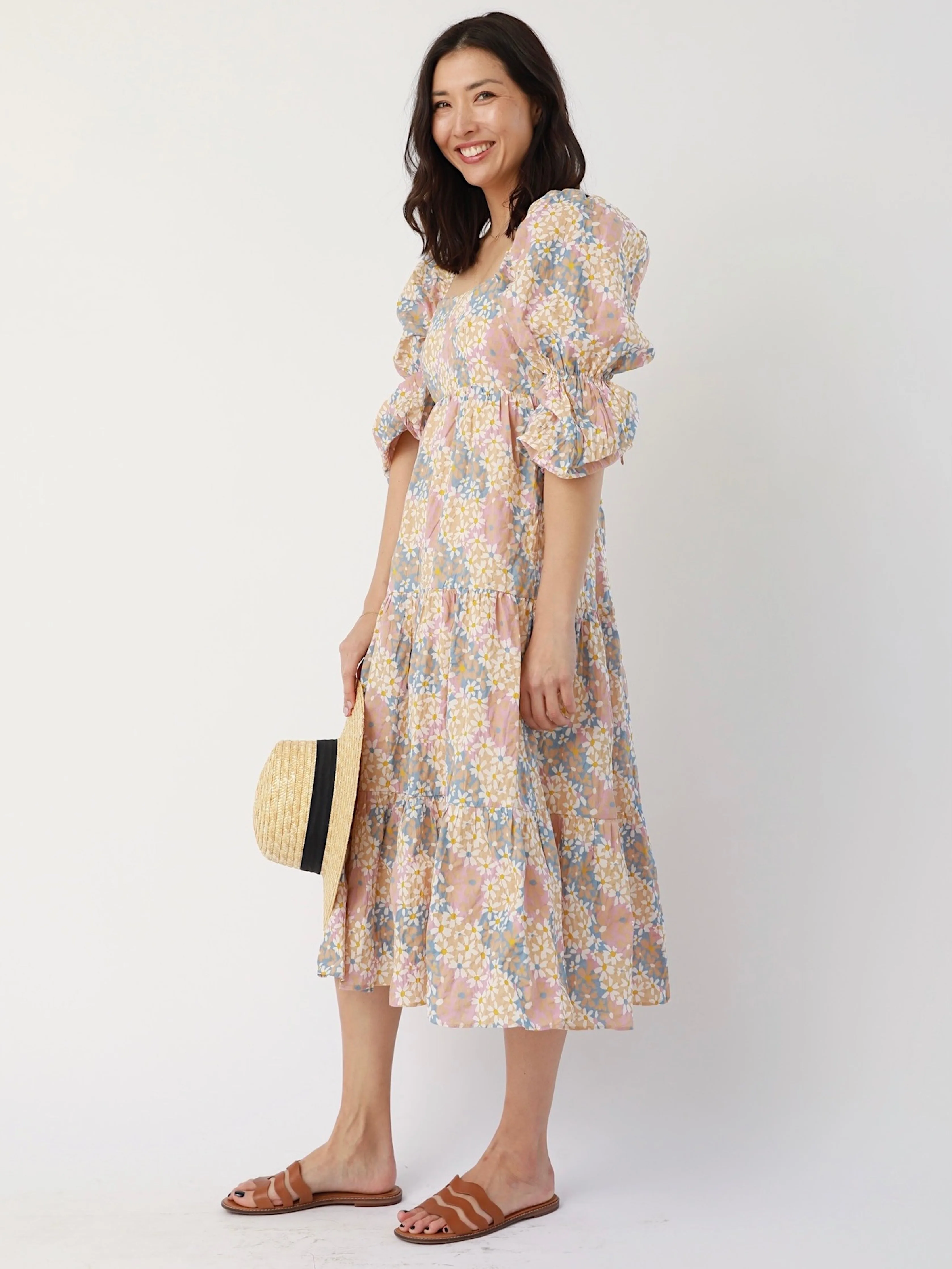 Ribbed-Texture Romantic Bloom Gerber Daisy Maxi