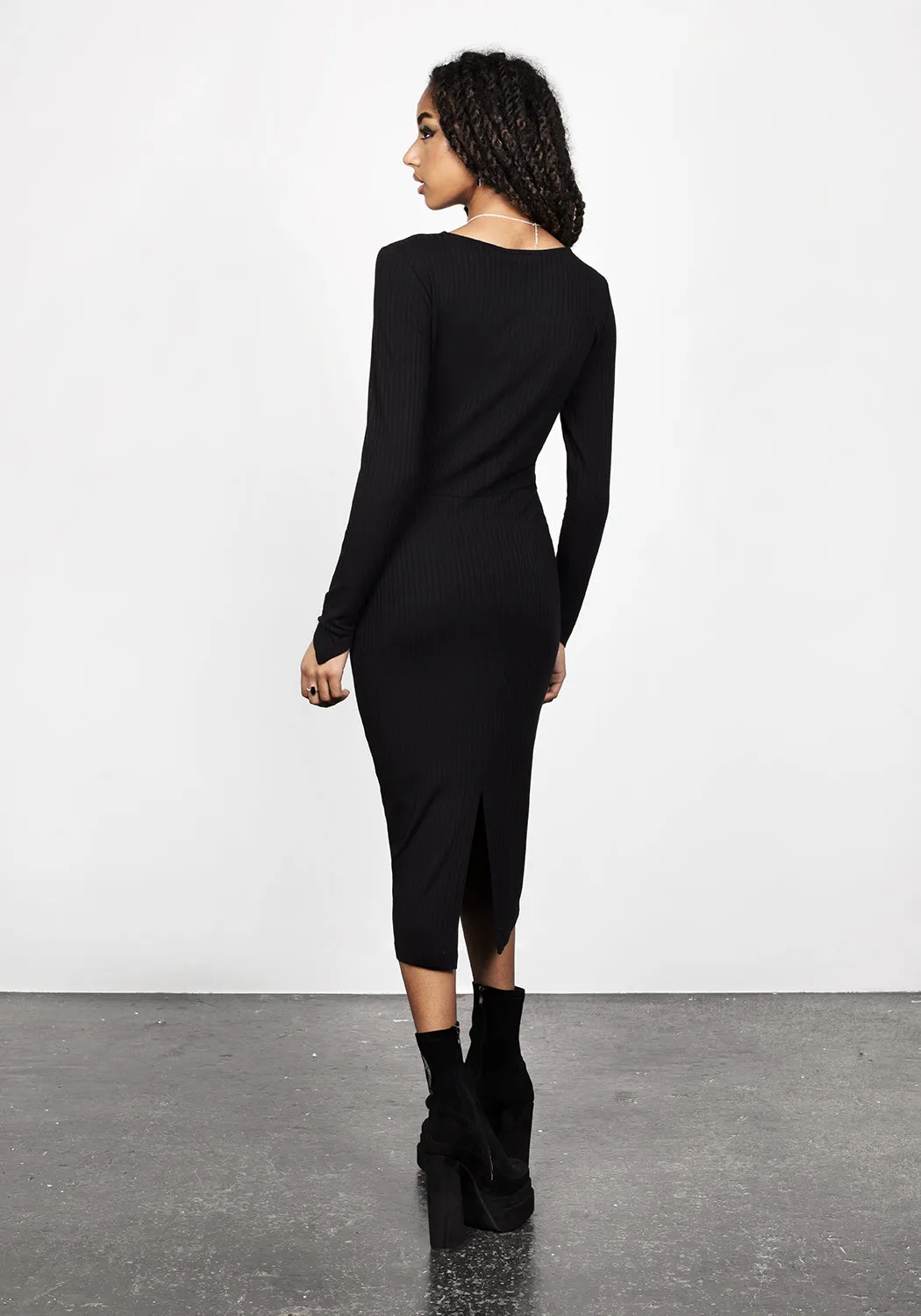 Elegant knee-length dress Everyday-Use VAMPIRA V-NECK MIDI DRESS