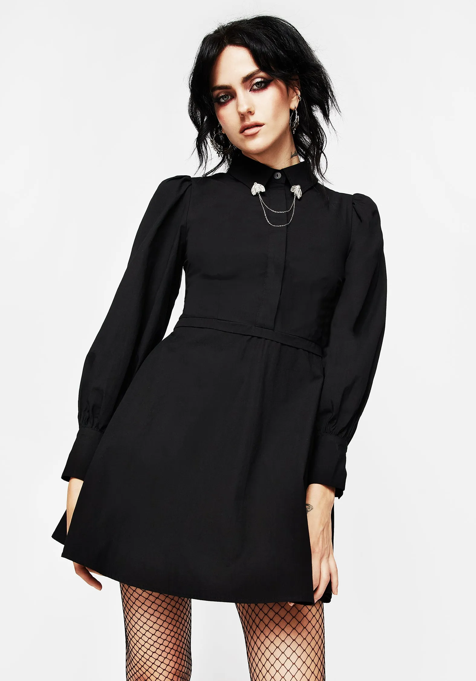Styx Moth Collar Chain Mini Shirt Dress Sophisticated Appeal Perfect Cut