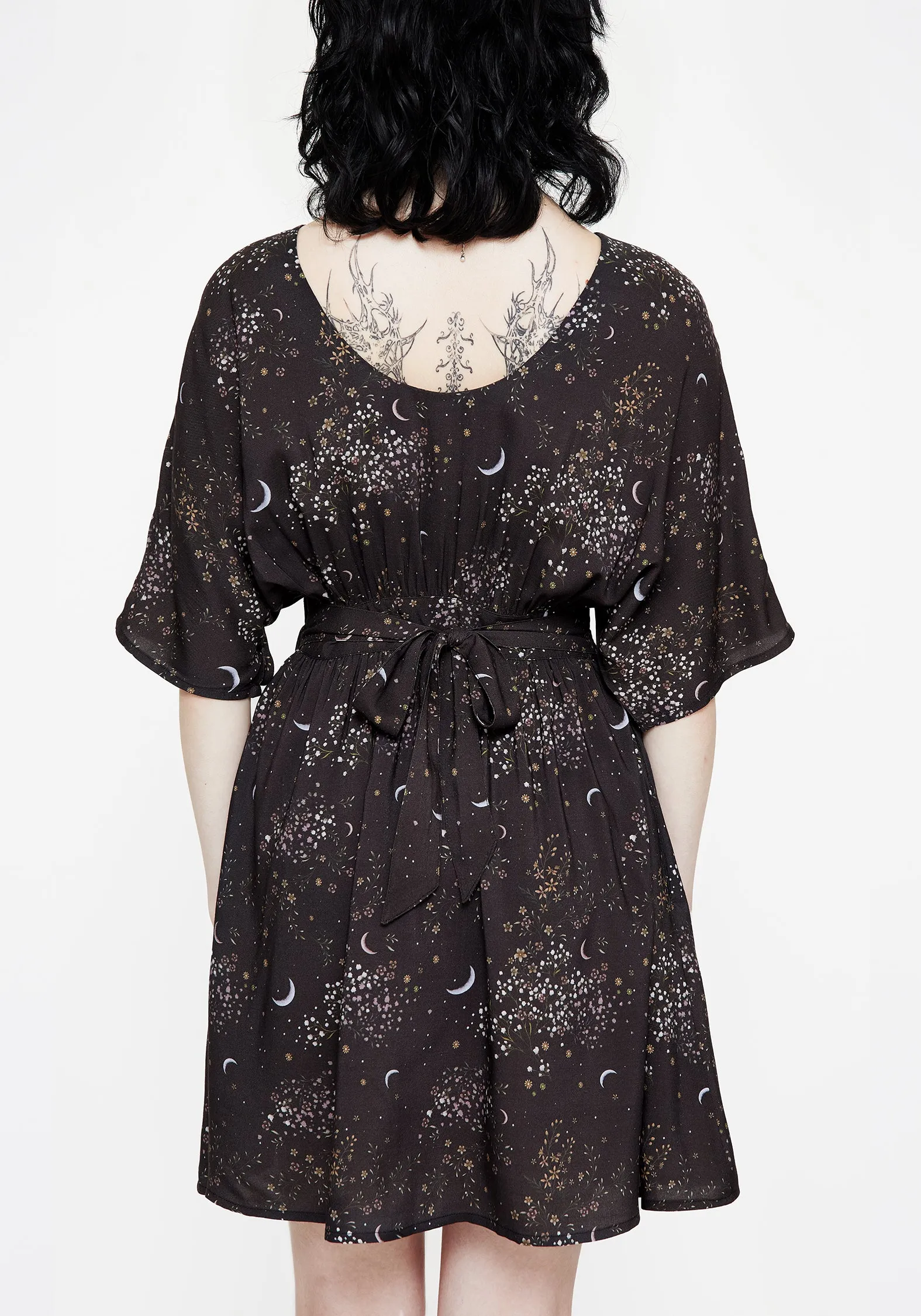 Peaseblossom Celestial Tie Back Mini Dress boho vibe