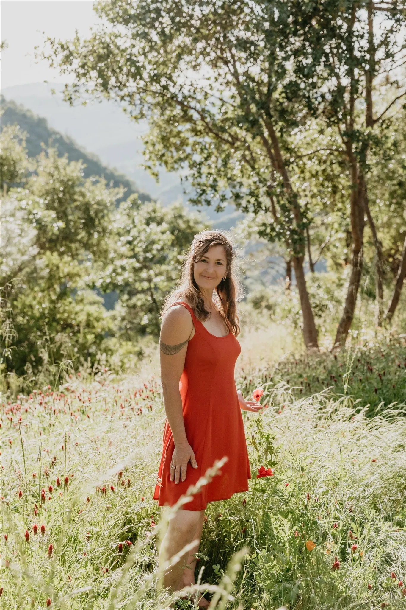 Layered Style Delana Dress in Coral Challis