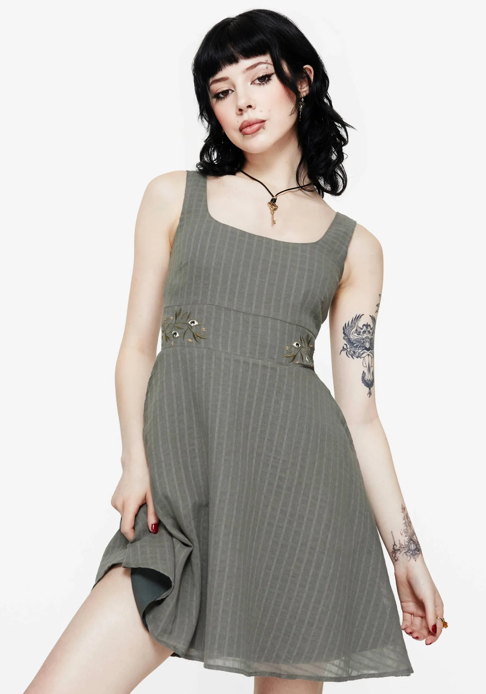 warm tones Effortless Layering Koax Cotton Embroidered Pinafore Mini Dress