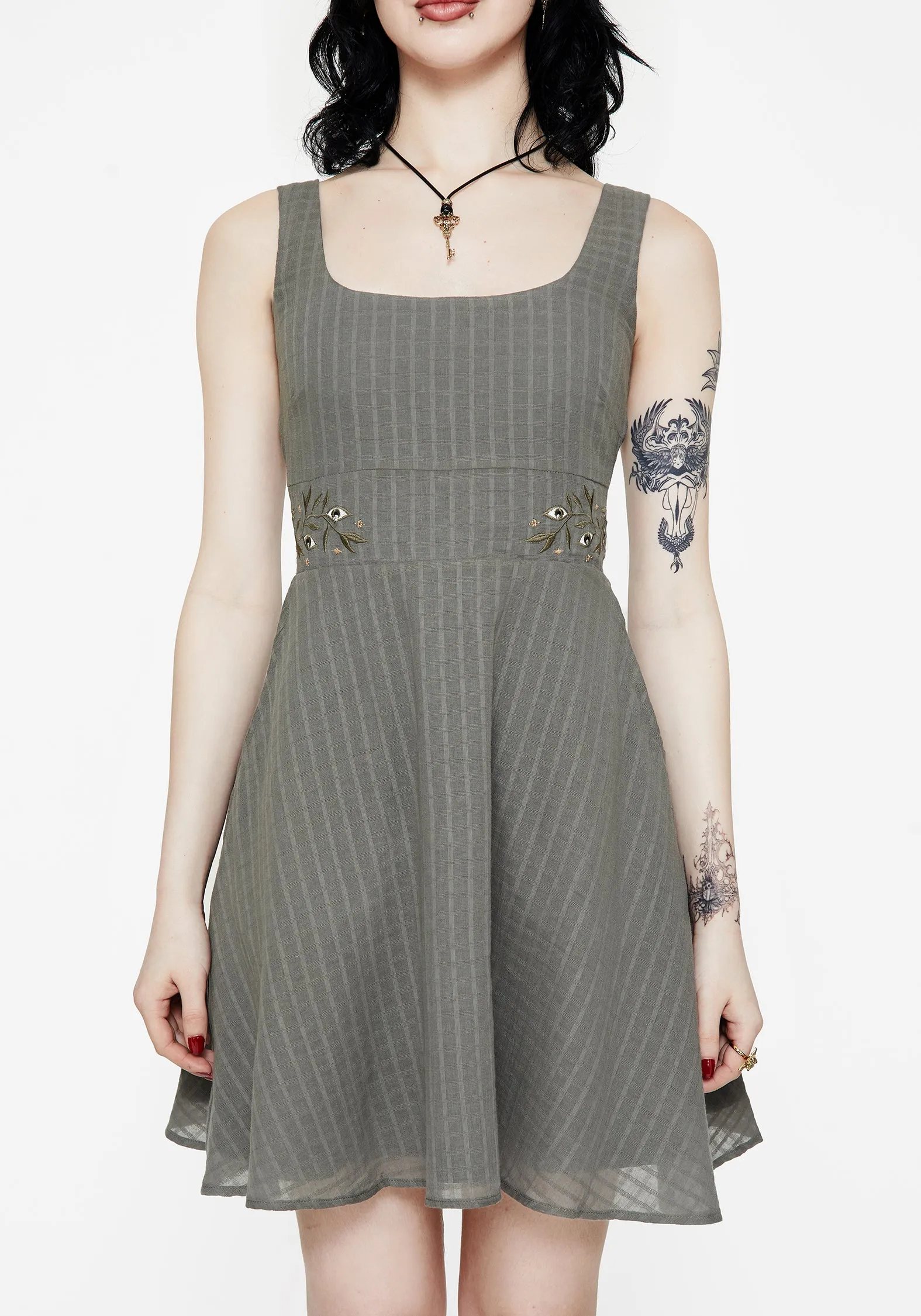 Urban Beat Koax Cotton Embroidered Pinafore Mini Dress