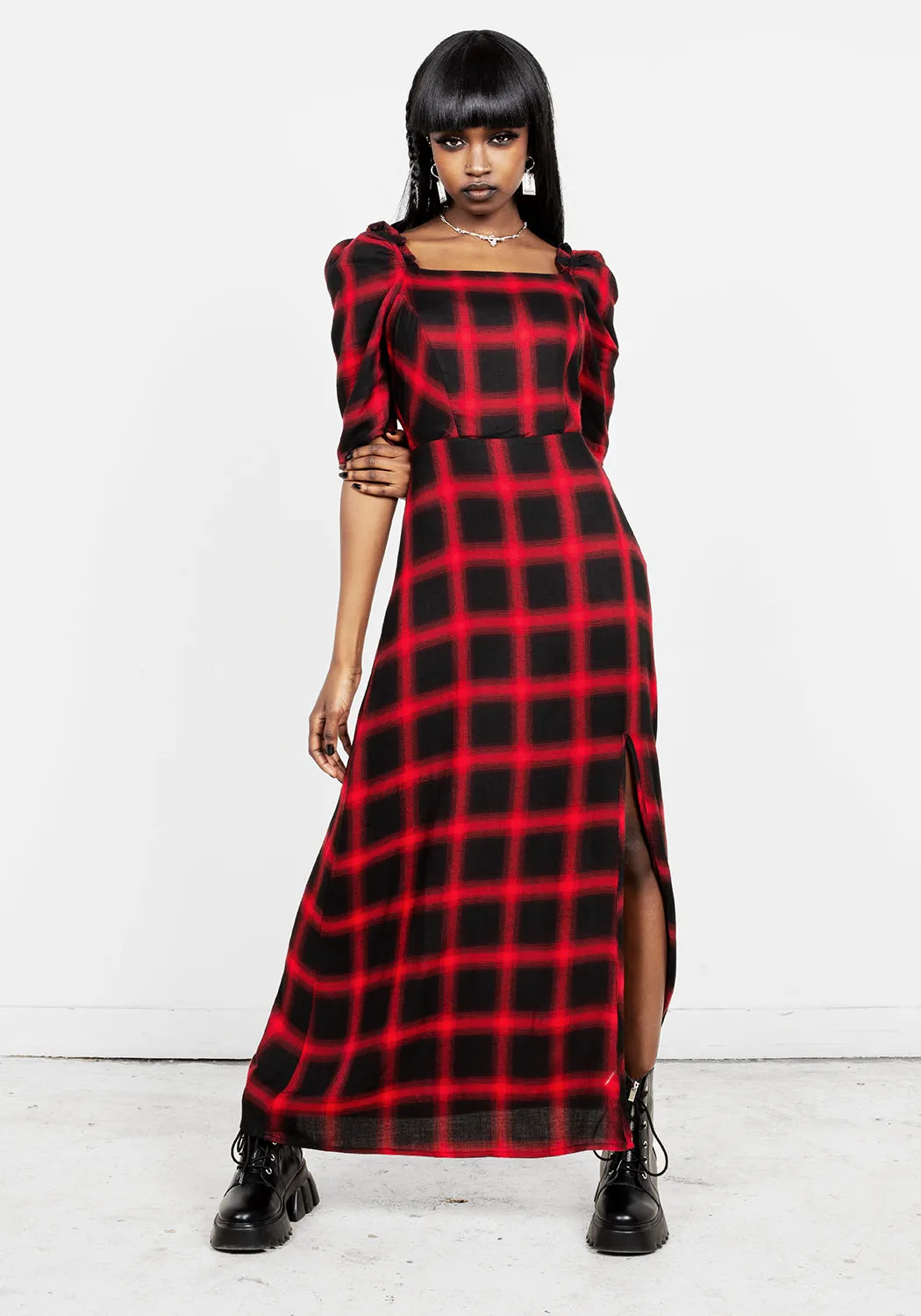 Subtle Charm Fit Vibe Pennyroyal Check Midi Dress