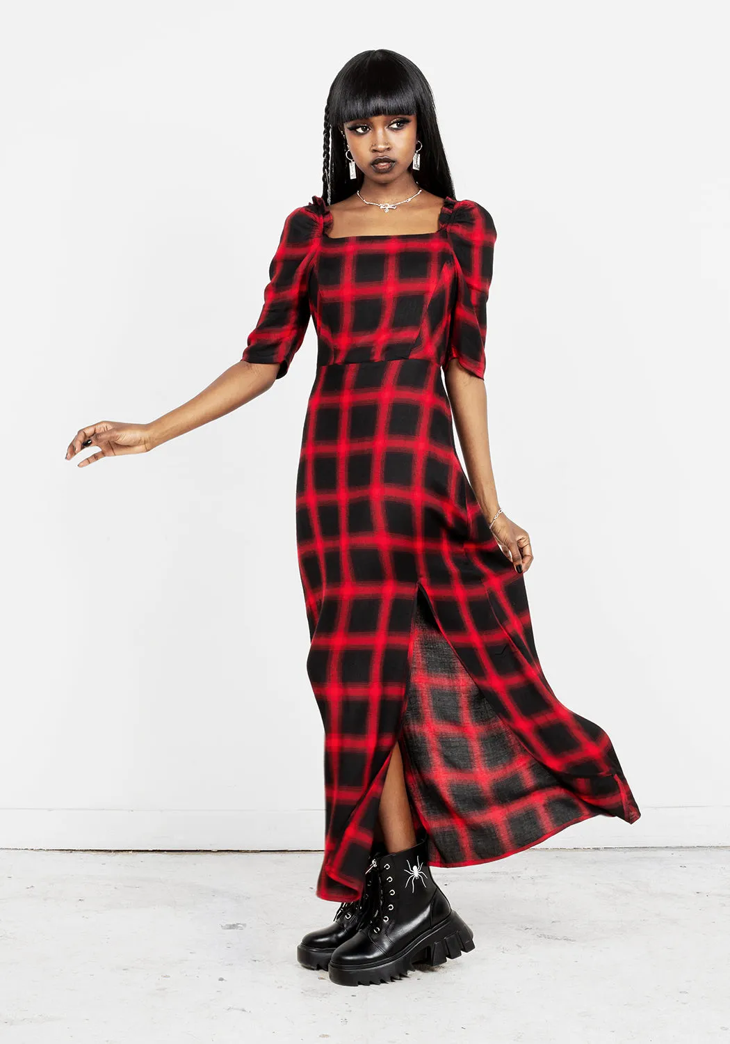 Pennyroyal Check Midi Dress Smooth Mood Minimalist Design