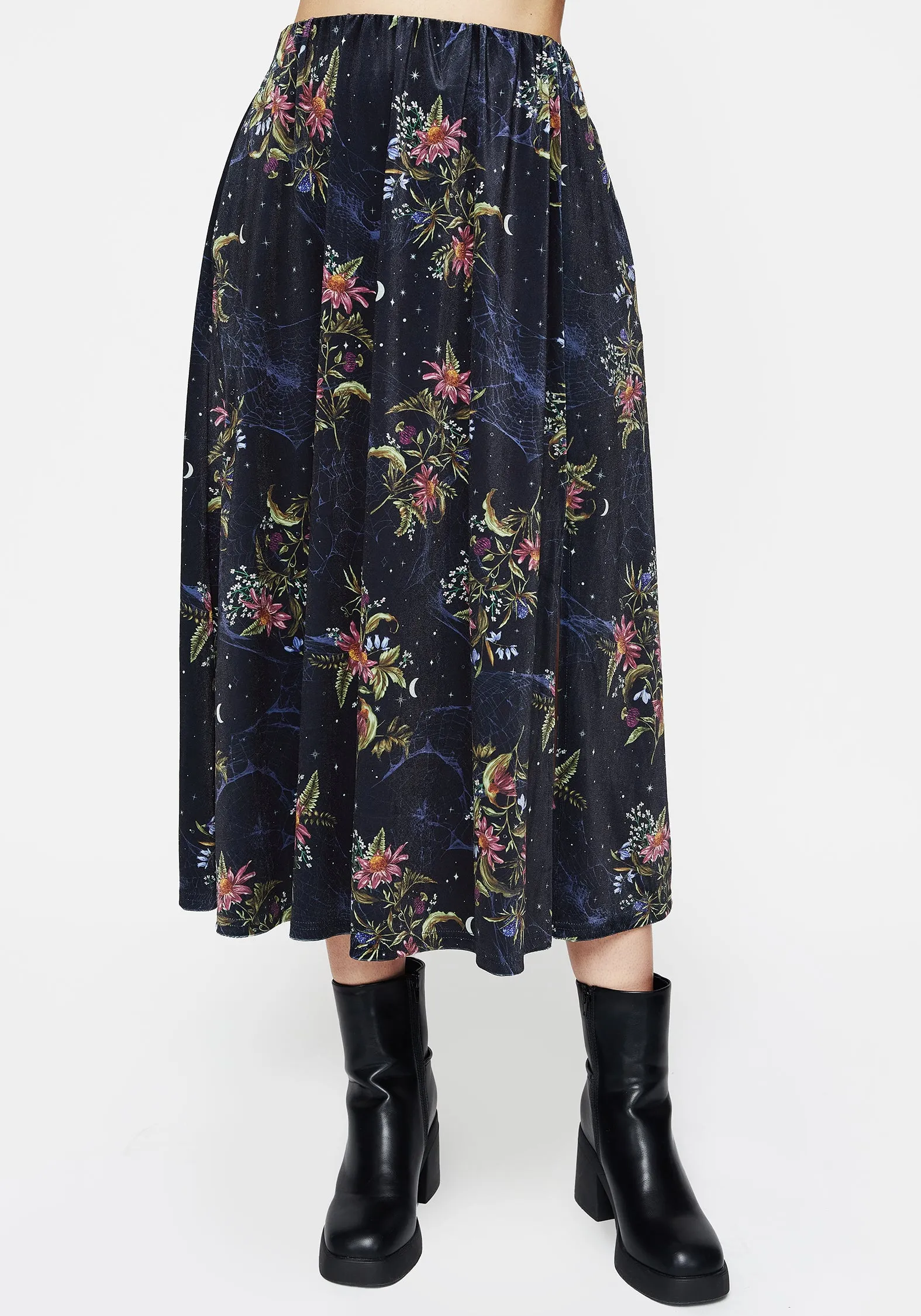 Cleome Floral Spiderweb Velour Midi Skirt Quick Layer