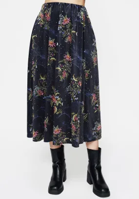 Fresh Aesthetic Weekend Look Cleome Floral Spiderweb Velour Midi Skirt