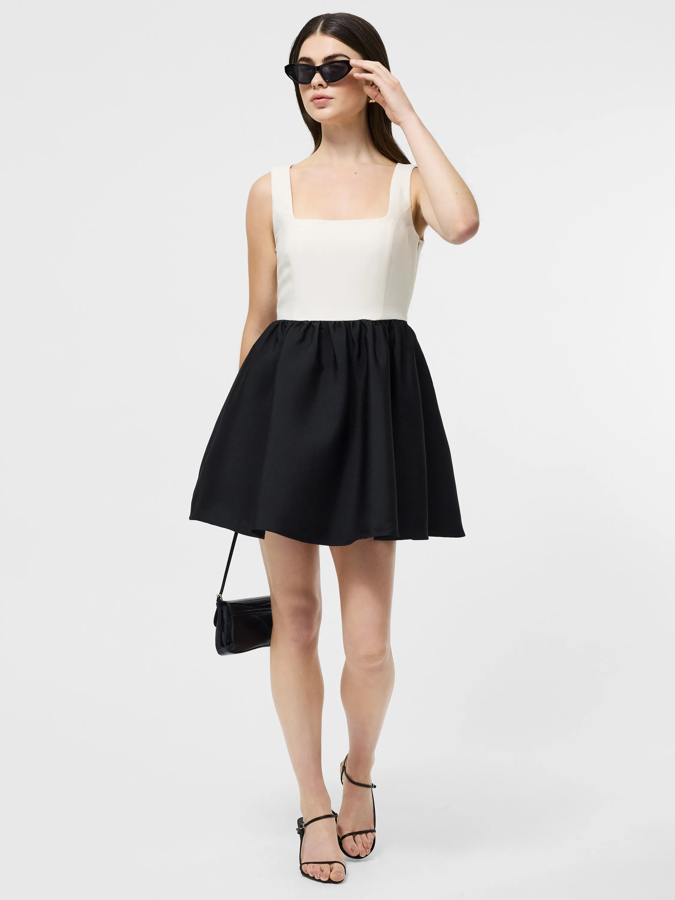 Texture Play Relax Style Taffeta Square Neck Mini Dress