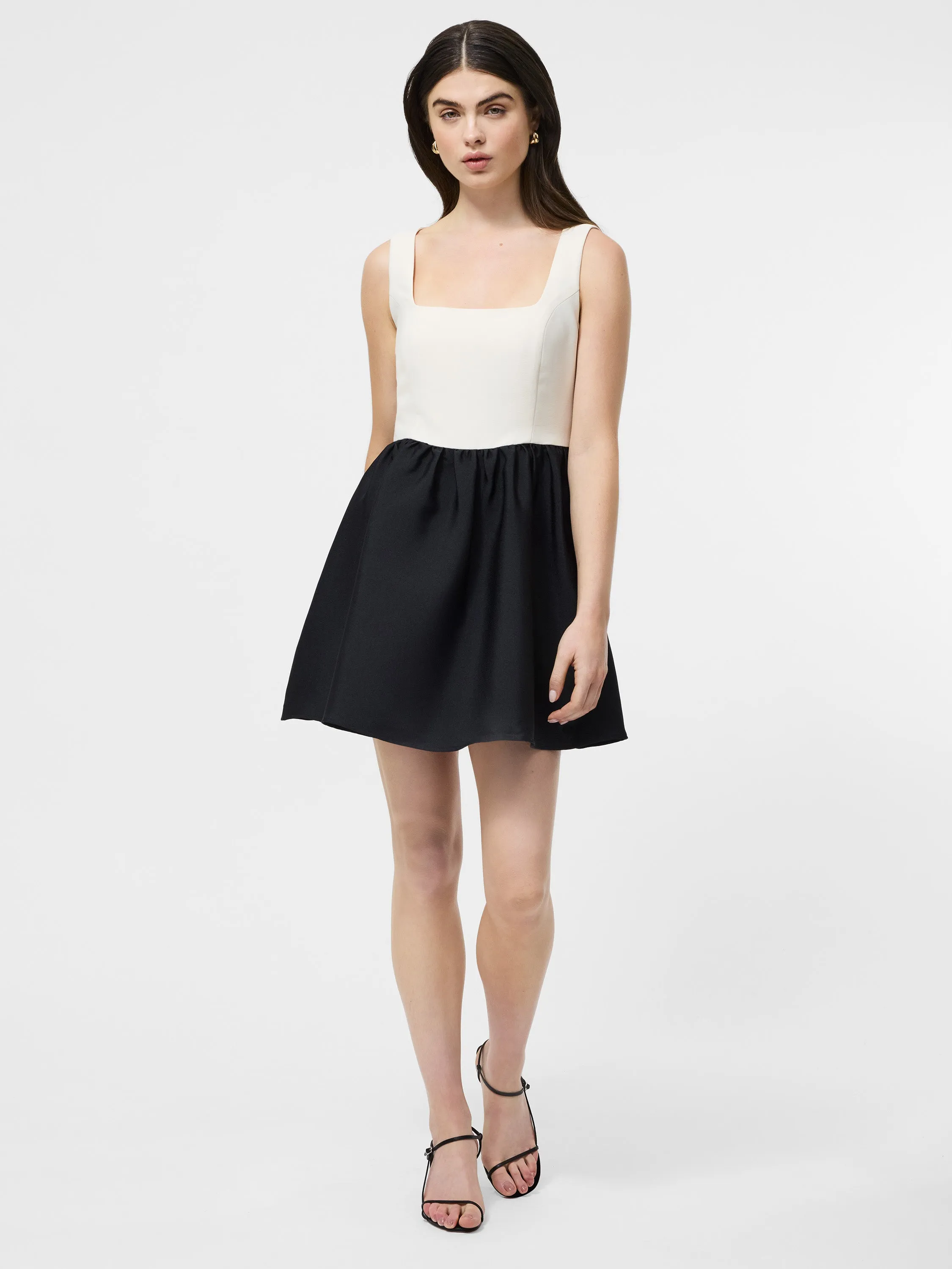 High-Neck Taffeta Square Neck Mini Dress
