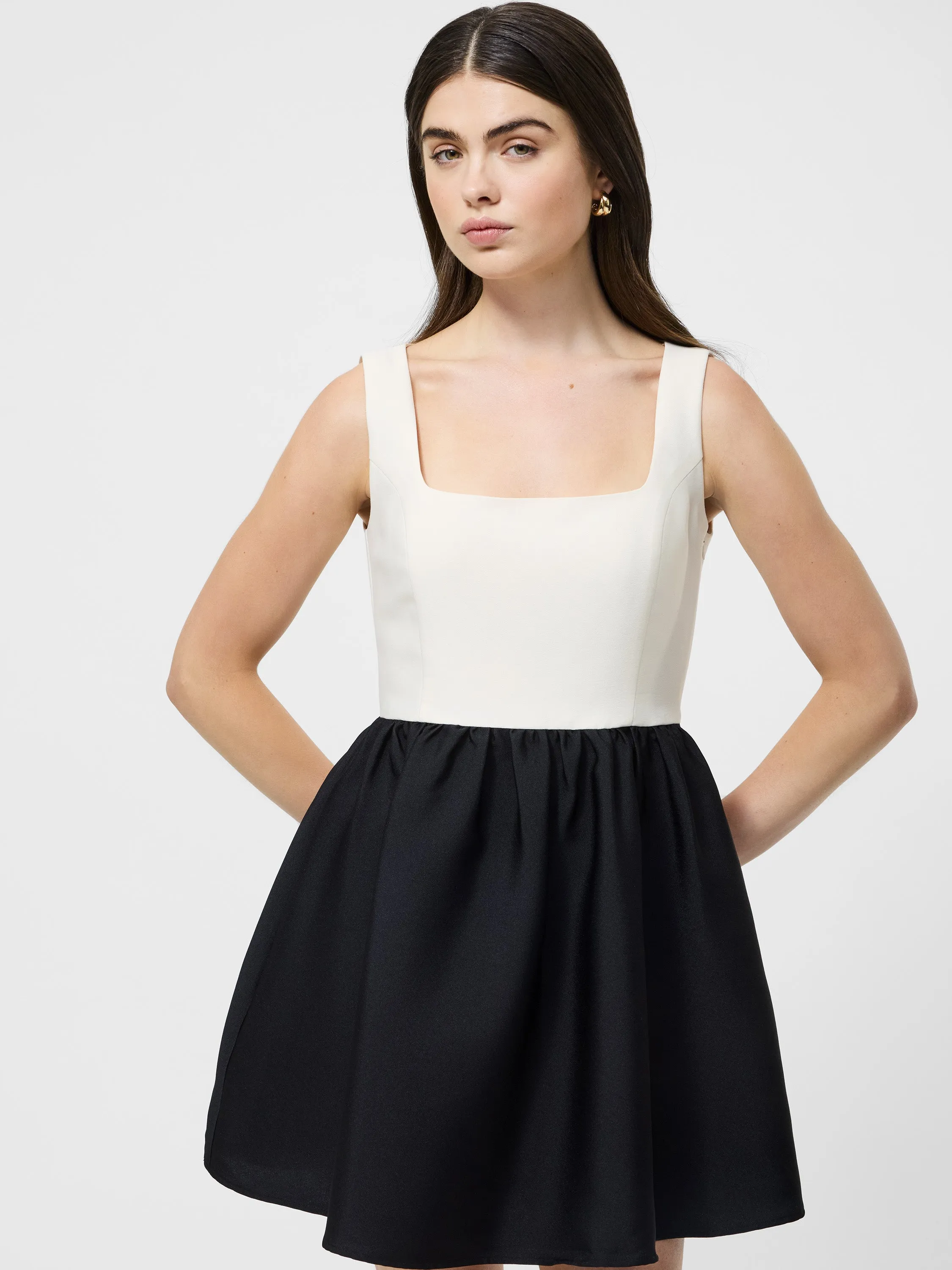 All-season Taffeta Square Neck Mini Dress