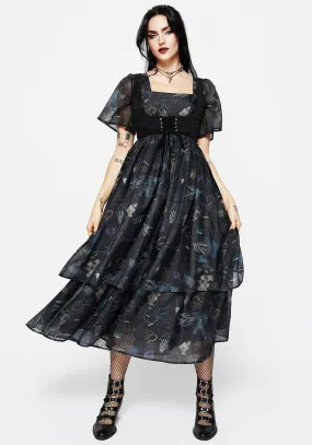 Maudeline Victoriana Print Layered Organza Midaxi Dress Wedding guest Shell Beach