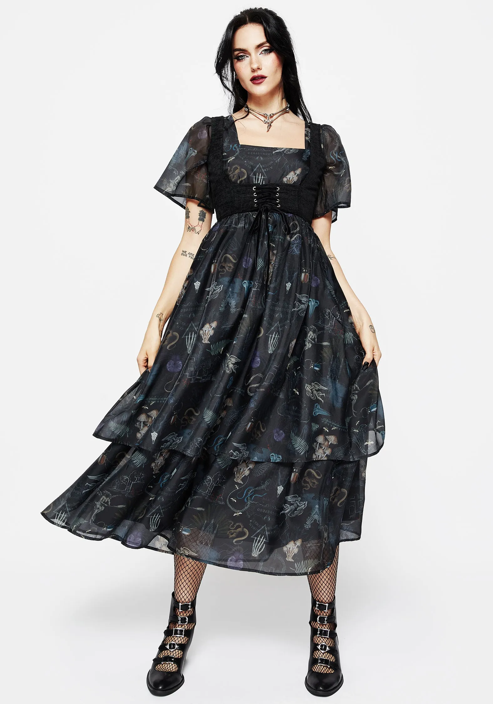 Maudeline Victoriana Print Layered Organza Midaxi Dress Wedding guest Shell Beach