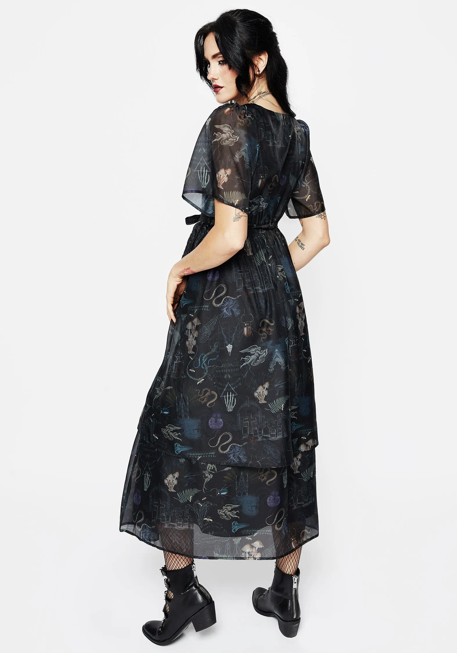 Maudeline Victoriana Print Layered Organza Midaxi Dress Artistic Edge