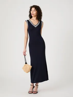 Sage Knit V-Neck Midi Dress Shiny surface Movement Friendly