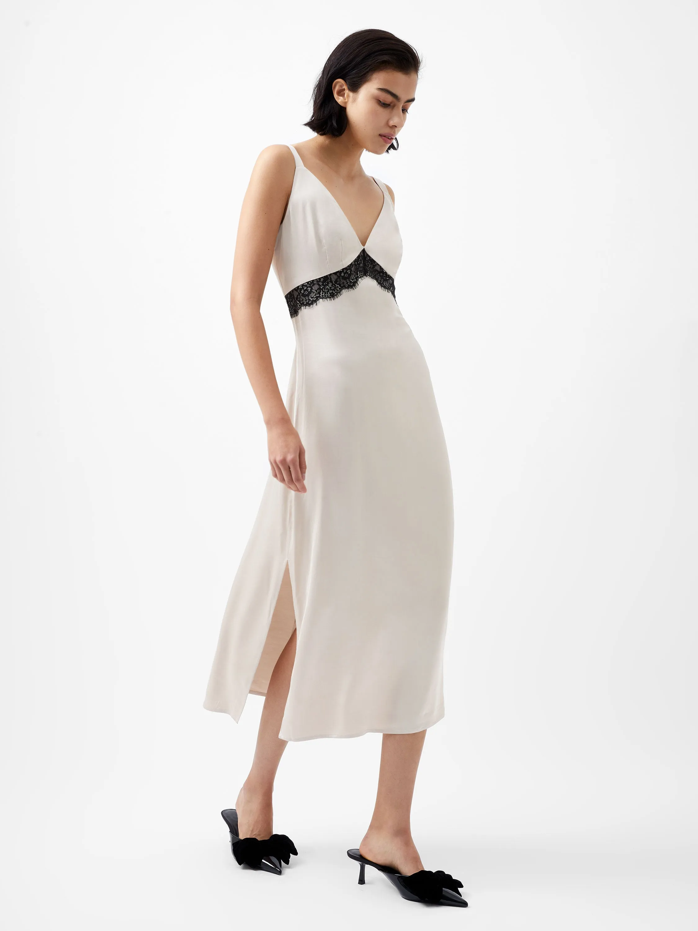 Ennis Satin Lace Dress Work Style Comfortable shift dress