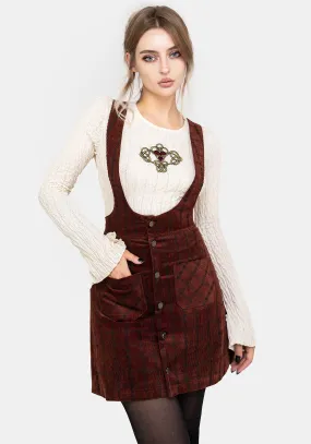 Relaxed Outfit Terracotta Check Cord Mini Pinafore Skirt