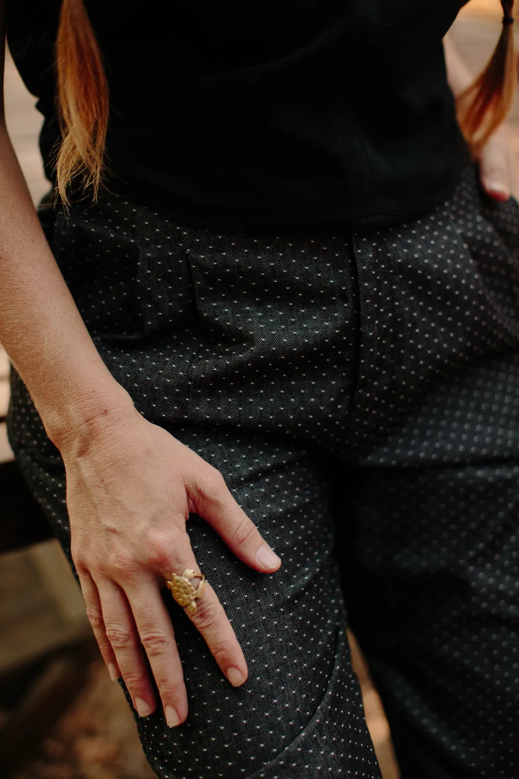 Ventilated Mesh Lining Machine washable Perfect Pant 2.0 in Polka Dot Denim